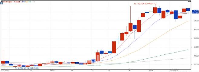 올 7월 15일 이후 지난 17일까지 에이치엘비 주가 추이. (자료=유진투자증권)