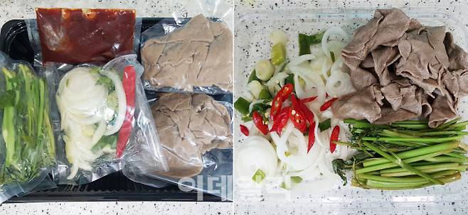 마이셰프 ‘채소가든 미나리 두루치기’ 밀키트 구성물.(사진=김범준 기자)