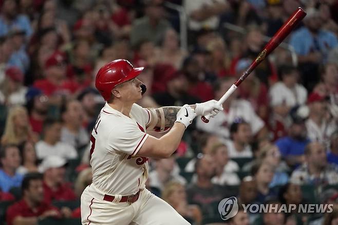 역전 투런 홈런 터뜨린 세인트루이스 타일러 오닐  [AP=연합뉴스]