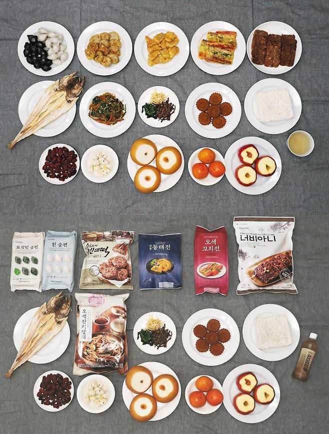 가정간편식 제품으로 차린 한국의 차례상. /고운호 기자