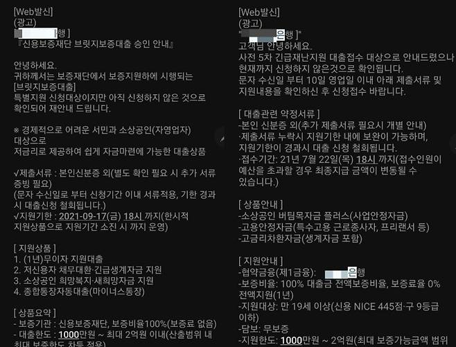 기자에게 온 메신저피싱 문자 캡쳐