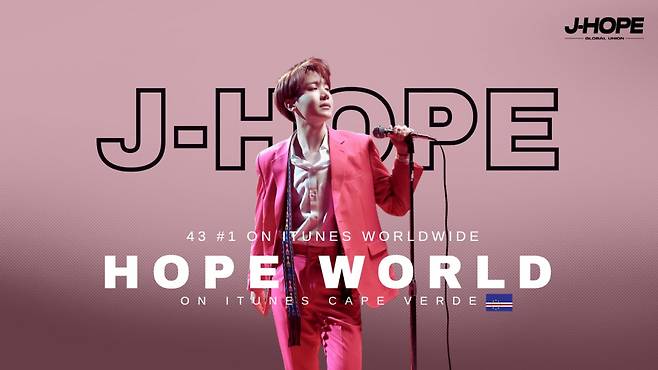 방탄소년단 제이홉 솔로곡 'Hope World' 아이튠즈 43개국 1위