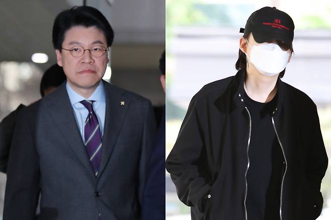 장제원 의원의 아들인 래퍼 장용준이 지난 5월 음주운전과 ‘운전자 바꿔치기’ 등의 혐의의 두번째 공판이 진행되는 서울 마포구 서울서부지법으로 들어서고 있다. 2020.7.28 연합뉴스