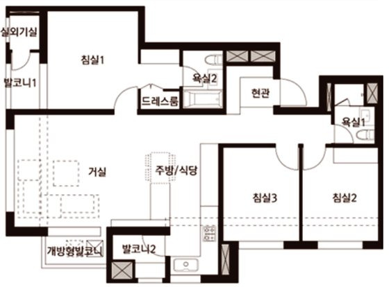 서초구 반포동에 있는 아크로리버파크 전용 84.95㎡(구 34평) 평면도.