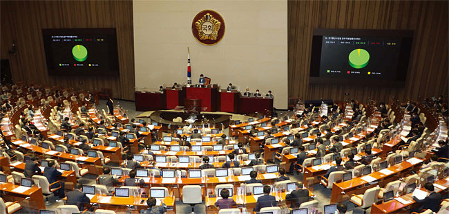 8월 31일 국회에서 열린 본회의에서 인앱 결제 강제 금지법이 통과됐다. 사진 연합뉴스