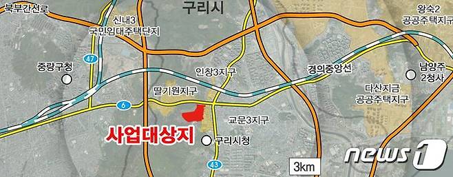 경기도는 오는 10월 3일부터 2024년 9월 30일까지 ‘구리교문 공공주택지구’ 사업이 예정된 구리시 교문동 일원 0.1㎢를 토지거래허가구역으로 지정했다.(경기도 제공)© 뉴스1