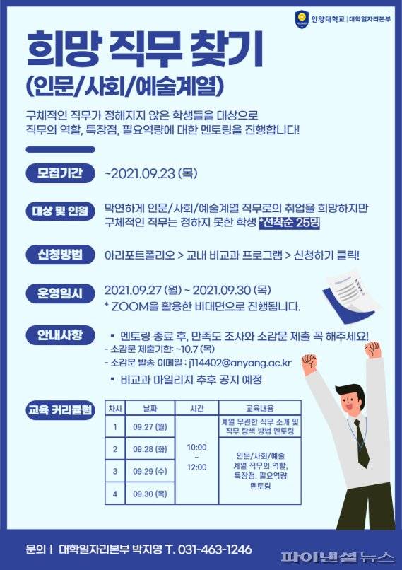 안양대 희망직무찾기(인문, 사회, 예술) 교육 포스터. 사진제공=안양대