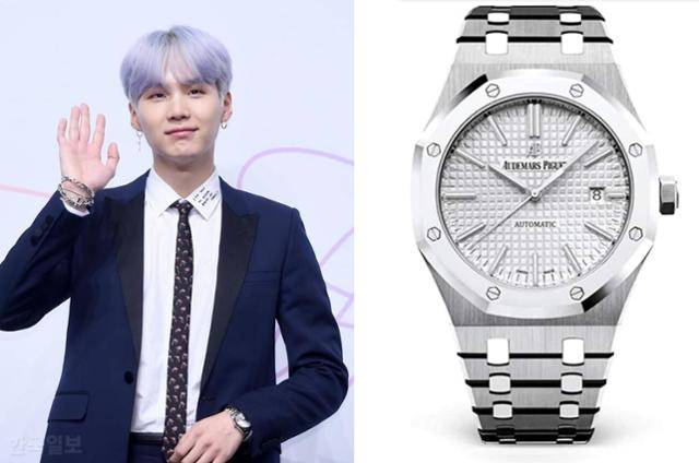 방탄소년단 슈가가 선택한 시계는 약 2,000만 원대다. 왼쪽 사진은 해당 시계와는 무관. 한국일보 자료사진, 오데마피게 공식 홈페이지