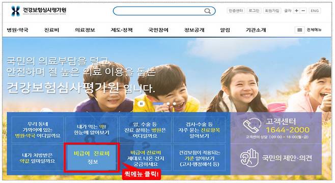 건강보험심사평가원 홈페이지 첫 화면. 동네의원을 포함한 올해 비급여 진료비용은 29일 0시부터 확인할 수 있다.