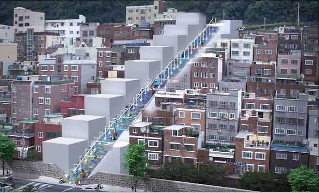 [부산=뉴시스] 부산 서구 동대신2동 192칸 소망계단에 설치되는 모노레일 조감도. (사진=부산 서구 제공) *재판매 및 DB 금지