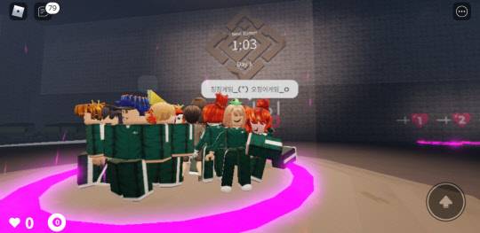 '무궁화 꽃이 피었습니다' 게임을 시작하기 위해 대기하고 있는 유저들의 모습. 로블록스 캡처