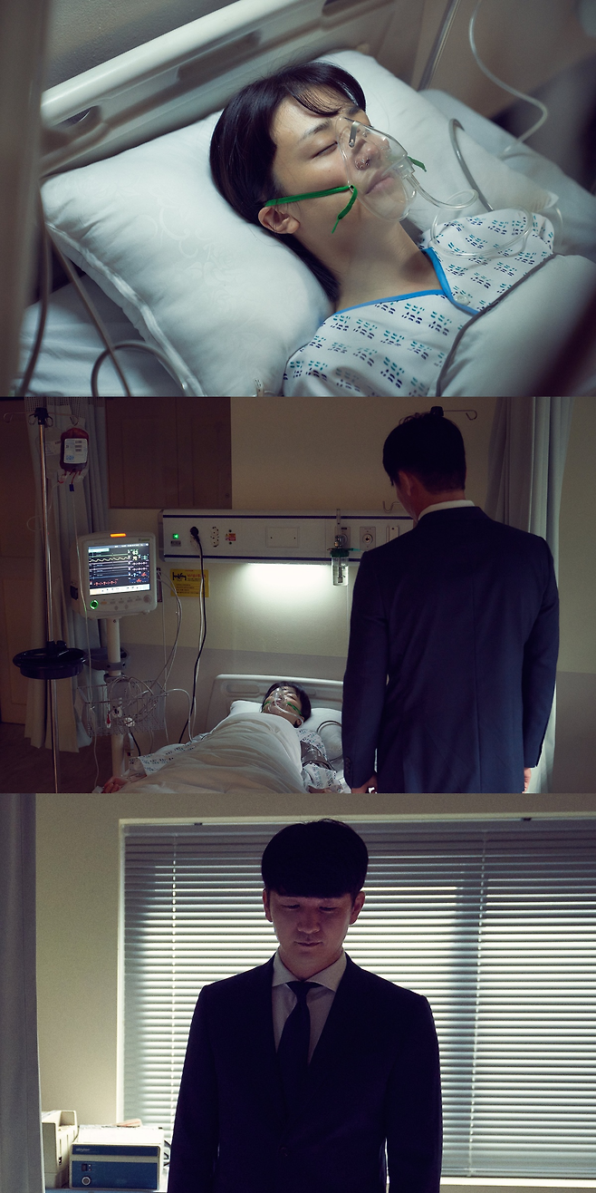 ‘검은태양’ 박하선이 산소 호흡기 쓴 채 희미한 표정이 포착됐다.사진=MBC 제공