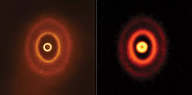 오리온자리에 있는 삼중성계의 행성 GW 오리오니스 상상도. (출처= ALMA (ESO/NAOJ/NRAO), S. Kraus &amp; J. Bi; NRAO/AUI/NSF, S. Dagnello)