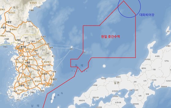 동해 대화퇴 어장 위치도.