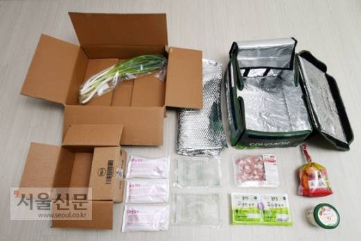 쿠팡은 보냉백 1개와 종이박스 2개를 보냈다. 대파만을 위한 별도의 박스가 눈에 띈다.도준석 기자 pado@seoul.co.kr