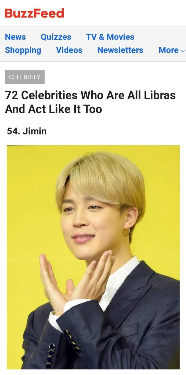 'Global It Boy' 방탄소년단 지민, 세계에서 가장 유명한 천칭자리 연예인 선정