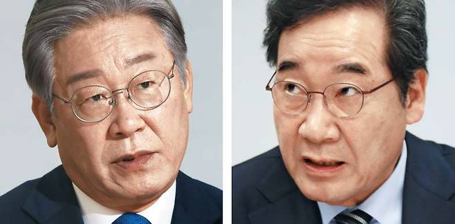 더불어민주당 대선 경선 주자인 이재명(왼쪽) 경기지사와 이낙연(오른쪽) 전 대표./장련성·이덕훈 기자