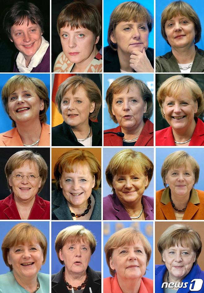 앙겔라 메르켈 독일 총리가 처음 연방의회 의원에 당선한 1991년(좌측 상단부터)과1994년 그리고 2003년부터 2016년까지의 모습. 2005년 총리에 취임해 4선 16년간 집권한 메르켈 총리는 정계 은퇴를 앞두고 있다. © AFP=뉴스1 © News1 최서윤 기자