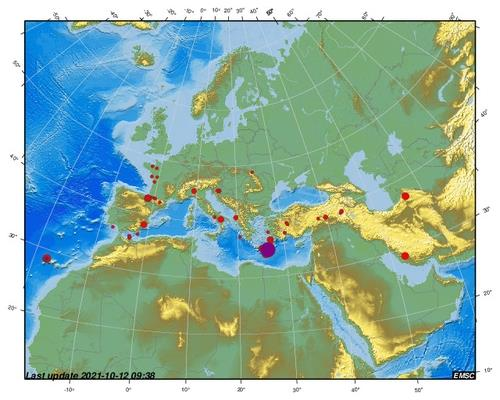 그리스 휴양지 크레타섬에 규모 6.3 지진./EMSC 홈페이지 캡처