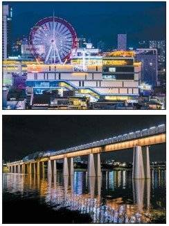 대구 동성로에 위치한 스파크랜드 대관람차 (위)와 동구 아양기찻길 야경. [사진 대구시·중앙포토]