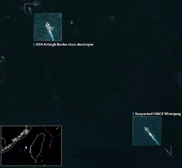 대만해협 남부에서 포착된 미국 및 캐나다 군함./SCSPI SNS 캡처.
