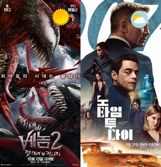 독주 '베놈2' vs 2위 '007 노 타임 투 다이' [주말흥행기상도]
