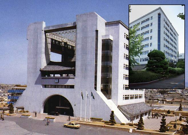 1980년대 중반 전주시청사. 오른쪽 위 사진은 현재 전주시청사 측면과 후면.