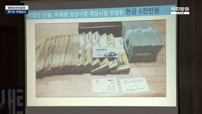 김용판 국민의힘 의원이 18일 국회 행정안전위원회 경기도 국정감사에서 이재명 더불어민주당 대선 후보의 '조폭 연루설'을 제기했다. /국회방송 유튜브 캡처