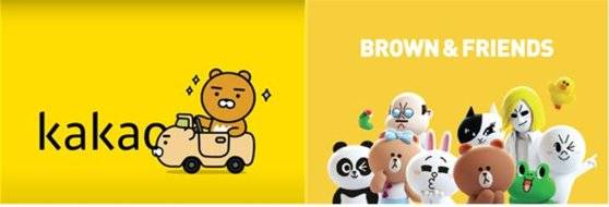 카카오모빌리티의 카카오T 서비스와 네이버의 자회사 라인 캐릭터. 중앙포토