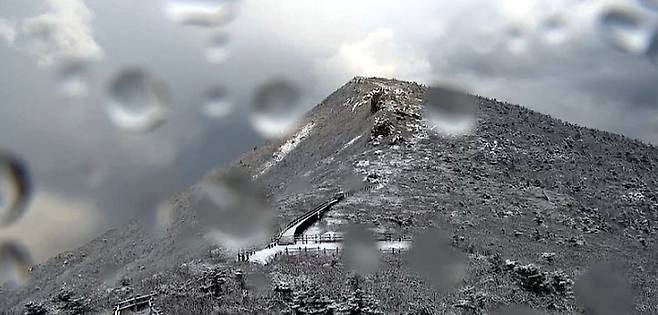 [양양=뉴시스] 김경목 기자 = 19일 오후 강원도 양양군 설악산 국립공원 중청·대청봉 일대에 눈이 내려 쌓여 있다. 이번 눈은 올 가을 들어 첫눈이다. (사진=강원지방기상청 홈페이지 캡처) 2021.10.19. photo@newsis.com *재판매 및 DB 금지