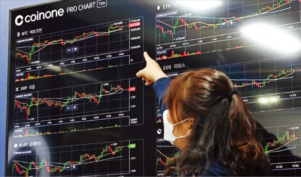 내년 1월 암호화폐 과세 시행이 석 달 앞으로 다가왔다. 19일 서울 용산구에 있는 코인원 고객센터 시세판 모습.  /김범준 기자