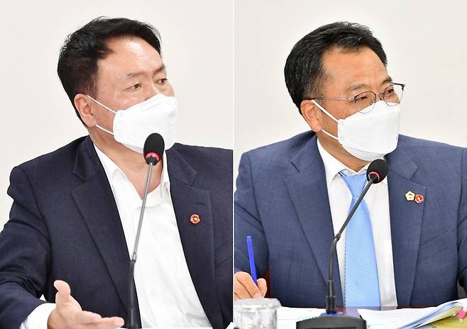 [제주=뉴시스] 제주도의회 환경도시위원회 소속 김희현 의원(더불어민주당·제주시 일도2동을)과 송창권 의원(더불어민주당·제주시 외도·이호·도두동). (사진=제주도의회 제공) *재판매 및 DB 금지