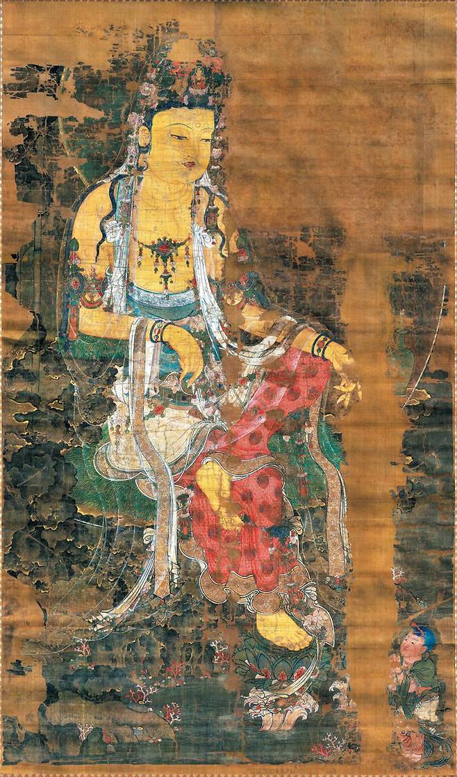 일본 가가미진자 소장 '수월관음도'. 비단에 채색. 세로 419.5㎝, 가로 254.2㎝ /정우택 교수 제공