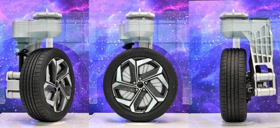 현대모비스가 자동차의 조향·제동·현가·구동 시스템을 바퀴 하나에 접목한 'e-코너 모듈' 개발에 성공했다. 현대모비스 제공