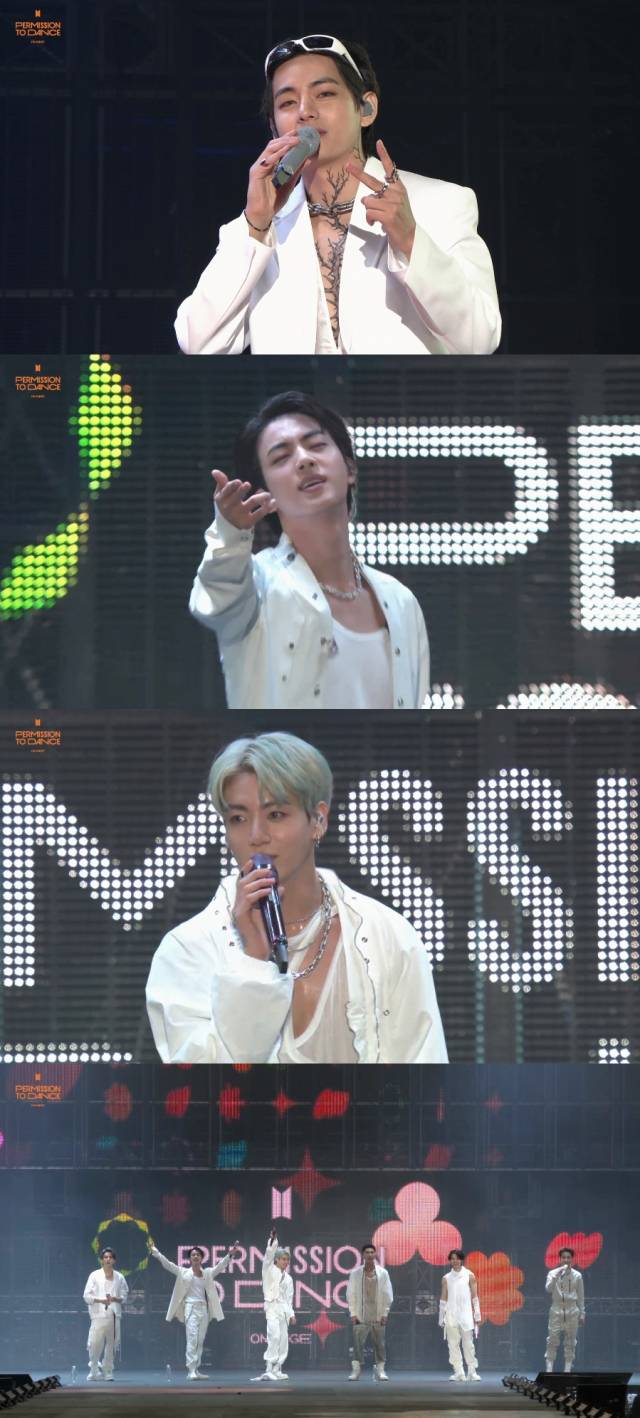 그룹 방탄소년단(RM, 진, 슈가, 제이홉, 지민, 뷔, 정국)이 24일 온라인 콘서트 'BTS PERMISSION TO DANCE ON STAGE'에서 무대를 꾸몄다. / 사진=빅히트 뮤직