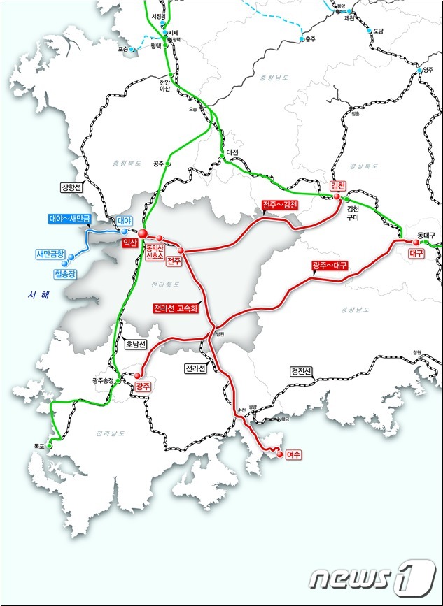 '제4차 국가철도망 구축계획' 전북도 사업 위치도.(전북도 제공)2021.10.25/© 뉴스1