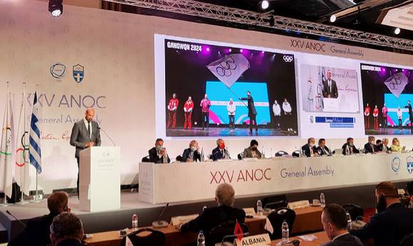 대한체육회는 그리스에서 열린 제25차 ANOC 총회에서 26회 총회 개최 유치에 성공했다. 사진은 총회 전경. [사진=대한체육회]