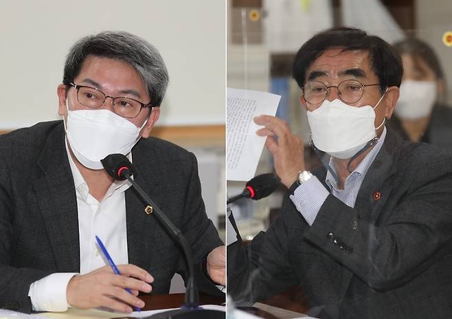[제주=뉴시스] 제주특별자치도의회 문화관광체육위원회 김황국 의원(국민의힘·제주시 화북1·2동)과 박원철 의원(더불어민주당·제주시 한림읍). (사진=제주도의회 제공) 2021.10.25. photo@newsis.com *재판매 및 DB 금지