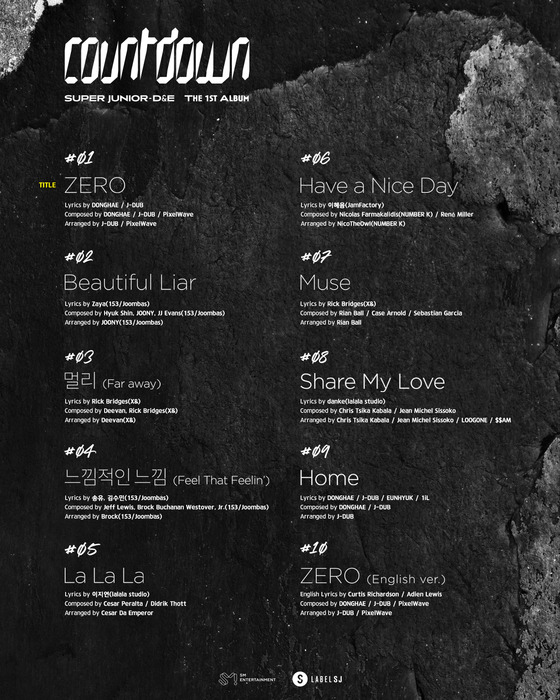 Tracklist for Super Junior D&E's upcoming album ″Countdown.″ [LABEL SJ]