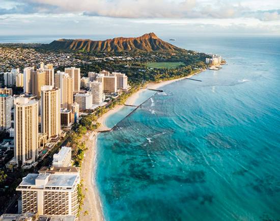 와이키키 해변 전경
(사진 하와이 관광청 제공, 대한항공 홈페이지 발췌)