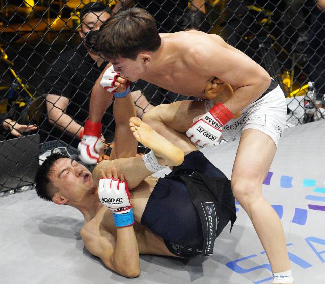 이정현이 최 세르게이를 파운딩하고 있다. 사진제공 | 로드FC