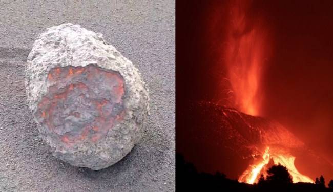 라팔마섬의 쿰브레 비에하 화산과 화산탄의 모습