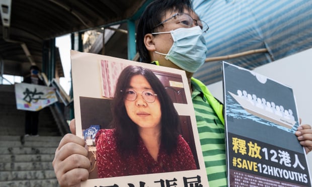 ‘우한 코로나 실태’ 알린 中 시민기자 장잔의 석방을 주장하는 홍콩의 민주화 운동가