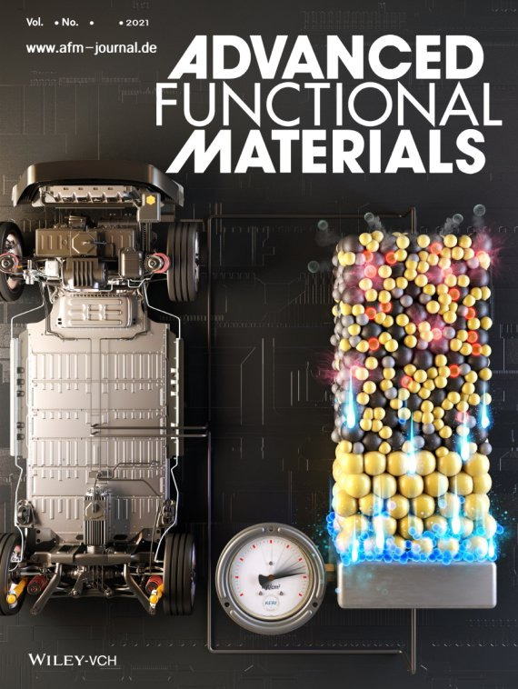 한국전기연구원 김병곤 박사팀의 전고체전지 연구결과가 세계적 학술지 '어드밴스드 펑셔널 머터리얼즈(Advanced Functional Materials)'의 표지논문으로 선정됐다. 전기연구원 제공