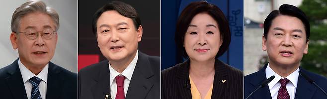 각각 정형외과질환과 안과질환으로 병역을 면제 받은 집권여당의 이재명 더불어민주당 후보와 제1야당의 윤석열 국민의힘 후보의 대결구도가 확정되면서 4개월여 앞으로 다가온 제20대 대통령 선거 결과 군 미필 군통수권자 탄생 가능성을 배제할 수 없게 됐다. 안철수 국민의당 후보는 군의관(해군 대위)으로 군 복무를 마쳤으며, 여성인 심상정 정의당 후보는 병역대상이 아니다. 왼쪽부터 이재명, 윤석열, 심상정, 안철수 후보. [연합]