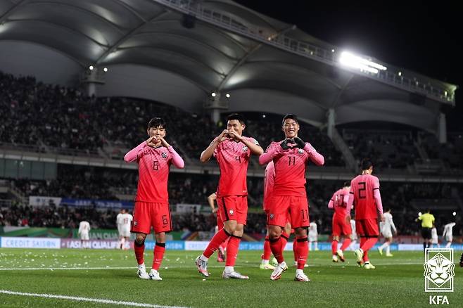 황인범, 김민재, 황희찬(왼쪽부터, 남자 축구대표팀). 대한축구협회 제공