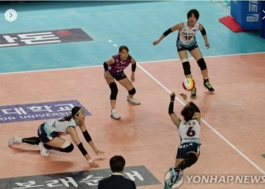 랠리에서 공수가 교대되는 장면을 트랜지션이라고 말한다. 사진은 국내 여자프로배구 경기 중 수비수가 디그로 볼을 막아내는 모습. [연합뉴스 자료사진]