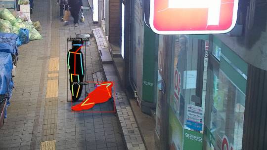 ETRI가 개발한 시각지능 '딥뷰'가 CCTV에 촬영된 사람의 다양한 자세를 인식해 쓰러진 사람을 탐지하고 있다. ETRI 제공