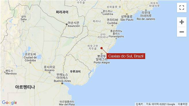 브라질 남부 히우그란지두술주 카시아스두술 지역을 나타낸 지도.(사진=구글맵)