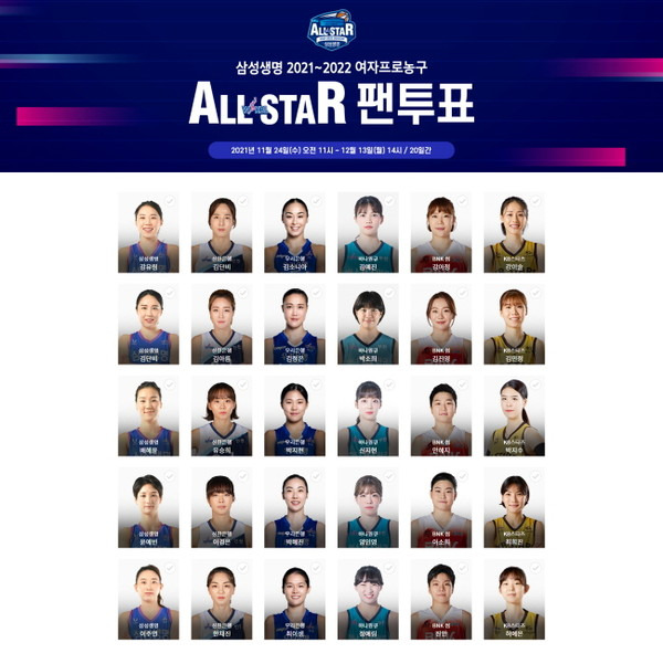 2021-2022 여자프로농구 올스타전 팬 투표 후보 선수 명단(30명) 사진 제공=WKBL